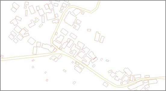 図３　衛星画像から抽出した建物フットプリント・道路線