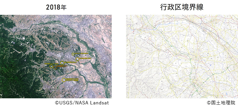 3: 衛星データにはない地図情報との重ね合わせ